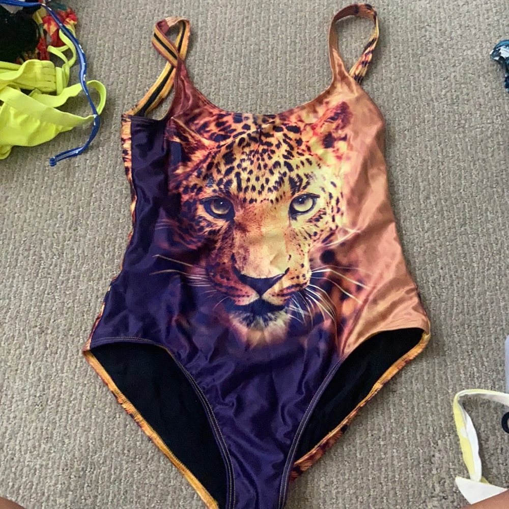 Rare we are handsome leopard "the victory" scoop one piece swim suit NWOT